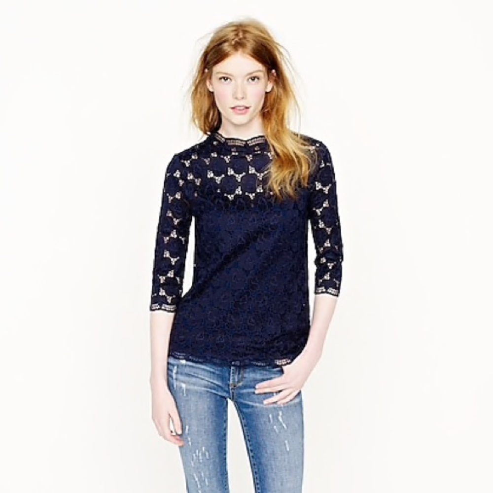 J. Crew Lustre Lace Mockneck Tee